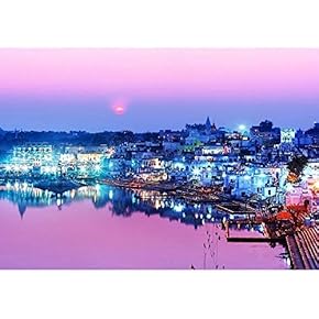 Pushkar Lake at Night Pushkar, Rajasthan, India, Asia - Removable Wall Mural | Self-Adhesive Large Wallpaper - 66x96 inches