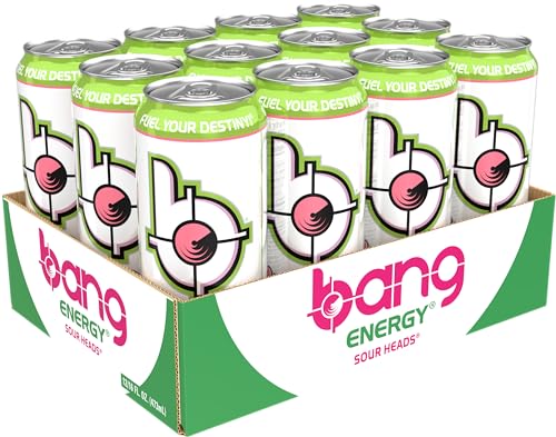 BANG ENERGY SOUR HEADS, SUGAR-FREE ENERGY DRINK, 16-OUNCE (PACK OF 12)