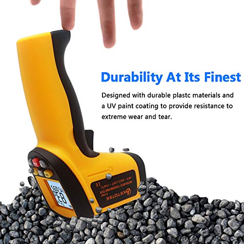 KETOTEK IR Infrared Thermometer, -58℉- 1112℉(-50℃ - 600℃)Non-Contact Digital Laser Infrared Thermometer Temperature Gun with LCD Display for Kitchen Food Meat BBQ and Industrial (Orange)