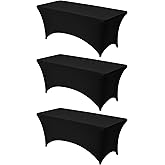 VEVOR 3 Pack Table Cloth for 6FT Rectangular Fitted Events, Wrinkle-Resistant Stretch Black Table Covers, Washable Spandex Tablecloth Protector, for Party, Wedding, Cocktail, Banquet, Festival