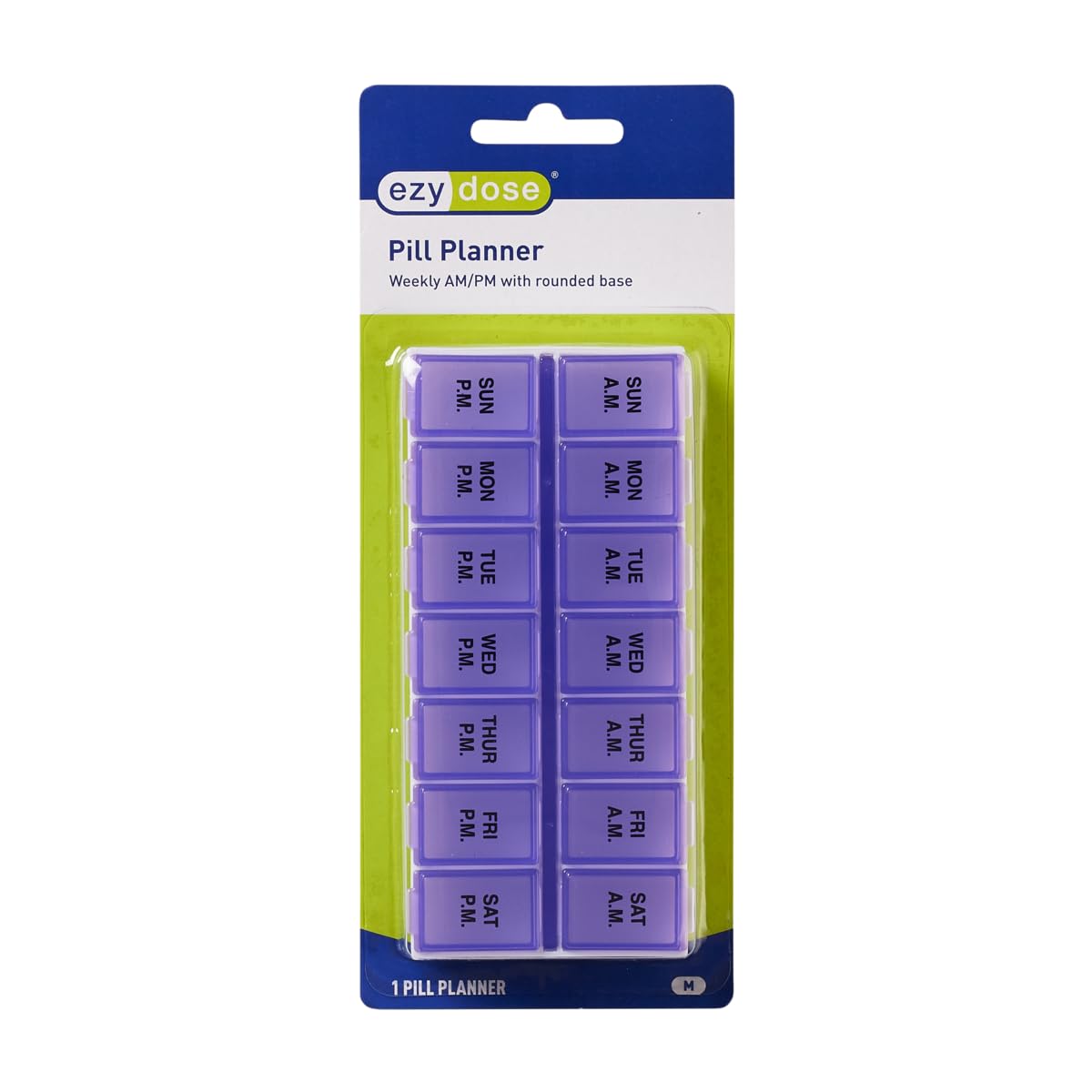 EZY DOSE Weekly (7-Day) AM/PM Pill Case, Medicine Planner, Vitamin Organizer, Medium Compartments, 2 Times a Day, Color May Vary, BPA Free