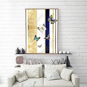 Framed Canvas Home Artwork Decoration Golden Abstract Style Canvas Wall Art for Living Room, Bedroom - 16x24 inches