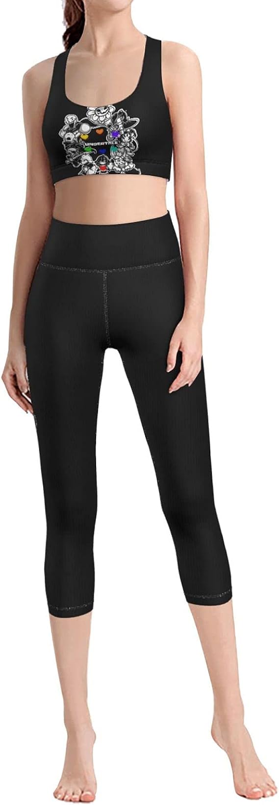 Amazon Co Jp Undertale 1 レディース 7分ヨガウェアおしゃれ2点セットノースリーブスポーツブラレギンス トレーニングウェア ランニングウェア 抗菌速乾発汗 伸縮性 ジム フィットネスダンス用 春夏秋冬 服 ファッション小物
