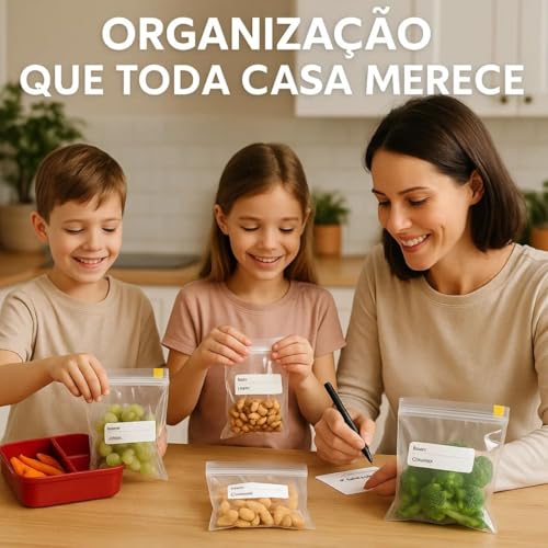 Saco Hermético 20 Unidades Tamanho 20cm x 10cm - Saco Para Congelar Premium, Armazenar e Organizar Alimentos no Freezer e Geladeira com Zip Duplo Reforçado, Reutilizável e Livre de BPA | Livre de BPA, Reutilizável, Vedação Hermética, Anti Vazamento, Zip Reforçado