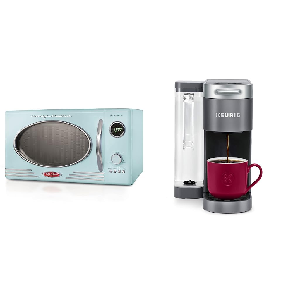 Nostalgia Retro Countertop Microwave Oven - Large 800-Watt - 0.9 cu ft & Keurig® K-Supreme Single Serve K-Cup Pod Coffee Maker, MultiStream Technology, Gray Image