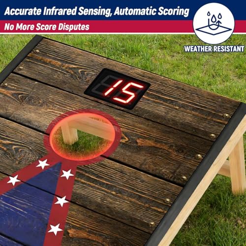 Electronic Cornhole Board Set (2x1ft) - Automatic Scoring Corn Hole Game for Adults - Infrared Sensing Wood Set with 8 Bags & Carry Case for Backyard, Party & Tailgates