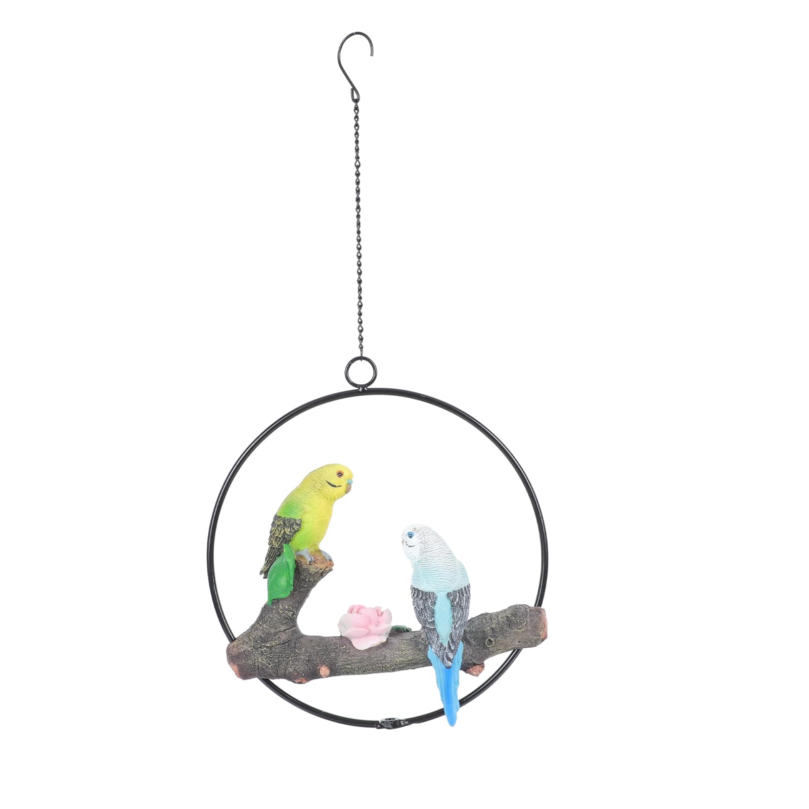 ABOOFAN 1Pcs Hanging Bird Ornament Budgie Figurines Parrot Sculpture on Ring Hanging Animal Statue Parrot Decor for Window Home Garden Outdoor Wall Fence Decorations