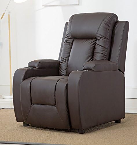 ComHoma Leather Recliner Modern Ergonomic Lounge Single Sofa Seat with Drink Holders Living Room Chair Brown