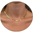Tasiso Herringbone Choker Necklace Set Double Layer Snake Chain Herringbone Chain Necklace Layering Necklace Set Cuban Chain Necklace for Women