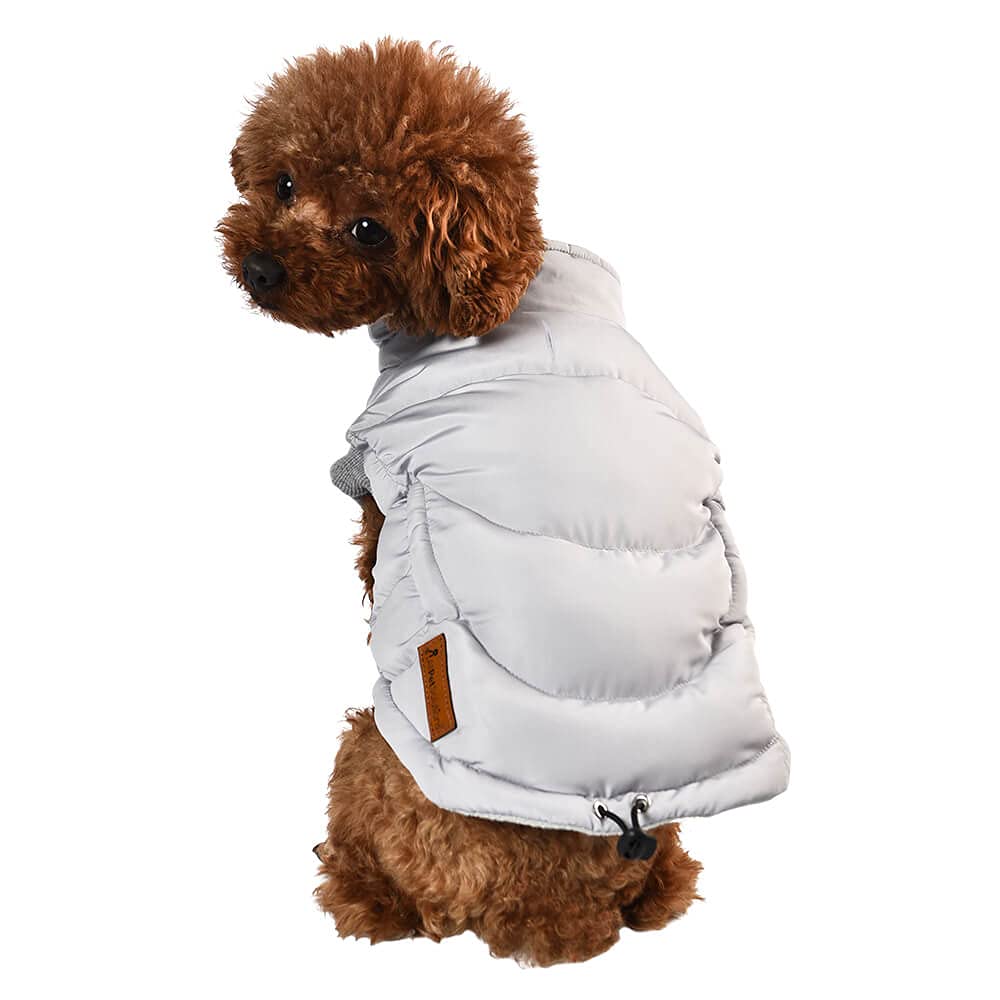 AllPetSolutions Large Dog Padded Jacket Coat in Grey | Dog Puppy Puffer Showerproof Warm Winter Jacket - Windproof, with Fleece Lining and Lead Hole -Large Size - 40cm Collar To Tail Length