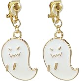 Clip On Halloween Earrings for Women Cute Gothic Punk Vintage Dangle Drop Clip-on Fall Earrings Ghost Pumpkin Bat Non Piercing Earrings Jewelry Set