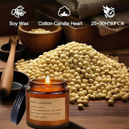 Ricihene Scented Candles Set, 6 Pack Glass Container Candles Set, Lavender/Rose/Sandalwood Scents for Aromatherapy Candles, Long-Burning, Home Decoration & Gift Set