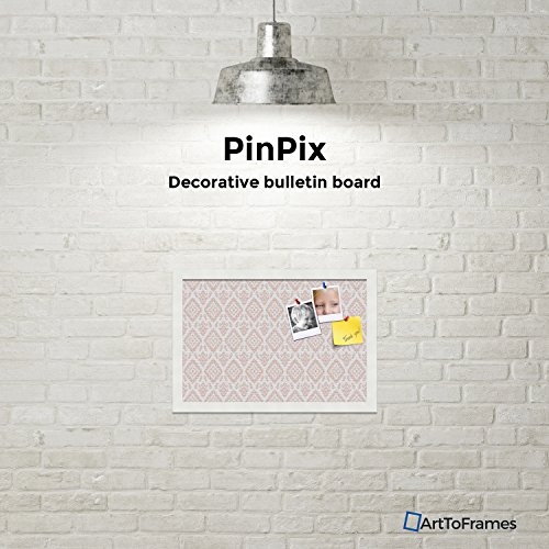 PinPix custom printed pin cork bulletin board made from canvas, Ikat Vintage Grapefruit 18x12 Inches (Completed Size) and framed in Satin White Frame (PinPix-Group-65) - Thumbnail 3