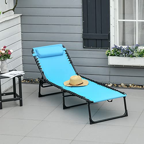 Outsunny Folding Chaise Lounge Pool Chairs, Outdoor Sun Tanning Chairs, Folding, Reclining Back