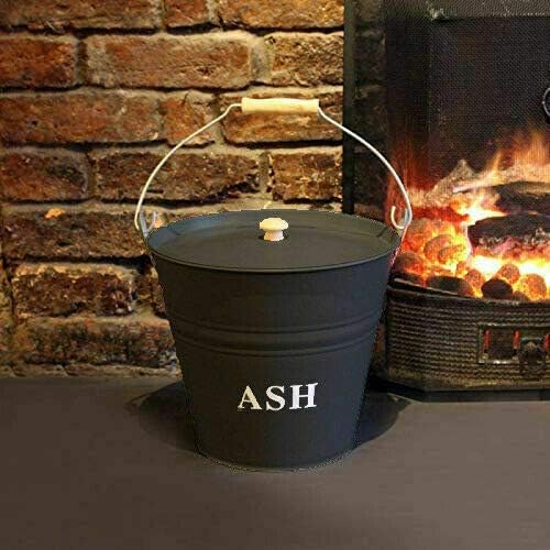 Garden Mile® Vintage Style Coal Fire Grey Ash Bucket With Lid Fireside