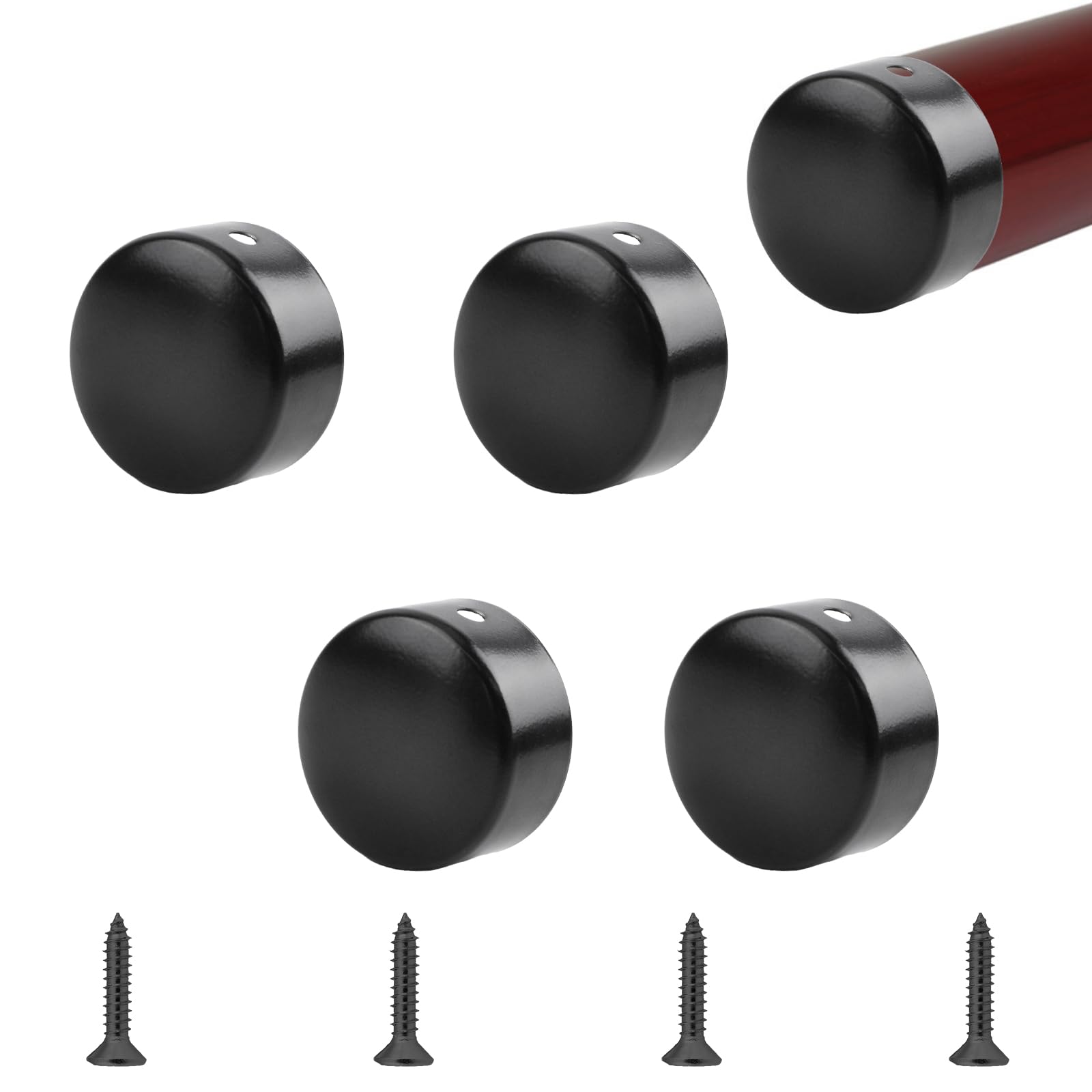 UFURMATE Handrail End Cap, 4PCS 49mm/1.92" Inner Diameter 201 Stainless Steel Round Handrail End Caps Staircase Steps Hand Rail End Cover Handrail Fittings (Black)