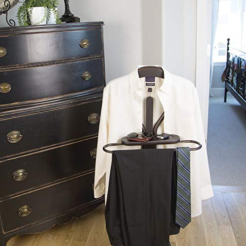 Allblessings Wood & Metal Valet Suit Coat Stand Clothes Hanger Men Suit Rack Organizer Bronze