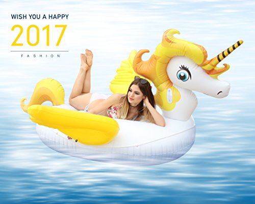 Giant Unicorn Pool Float, Inflatable Outdoor Pool Float Raft Lounger Candy Pegasus Floting Louge Pool Toy for Adults Children Kids 87 inches-YELLOW