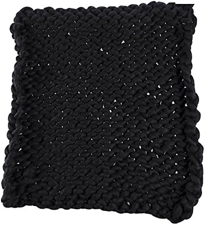 QiaoShiRen Winter Warm Comfortor, Hand Knitted Chunky Blanket Thick Yarn Merino Wool Bulky Knitting Comfortable Throw Blankets Perfect for Indoor Use Black 60 60cm