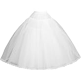 CEZOM 8 Layers Tulle Hoopless Petticoat Crinoline Underskirt for Bridal Wedding Dresses MPT018 White
