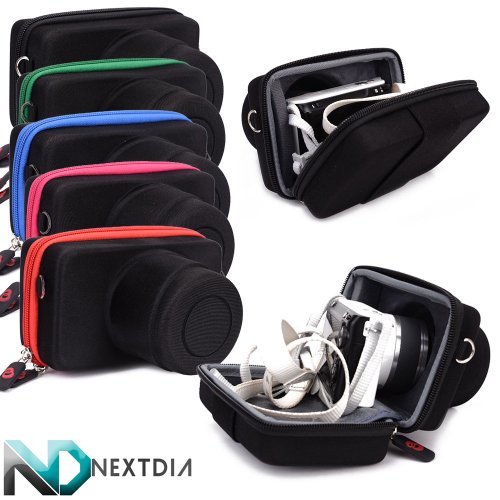 Camera Case Hard Shell -Black with Magenta Accent - Compatible with Nikon 1 AW1 with 11-27.5mm lens + NextDia Cable Strap