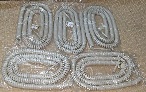 DIY-BizPhones 5-Pack Lot Off White 25 Ft Long Handset Cord Compatible with Panasonic Phone KX T7000 TS TSC Series T7020 T7030 T2335 T2355 T2365 TS105 TS108 TS208 TSC11 TSC14 W Receiver Curly Coil