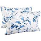 Pinzon Signature 190-Gram Cotton Heavyweight Velvet Flannel Pillowcases - Standard, Floral Smoky Blue