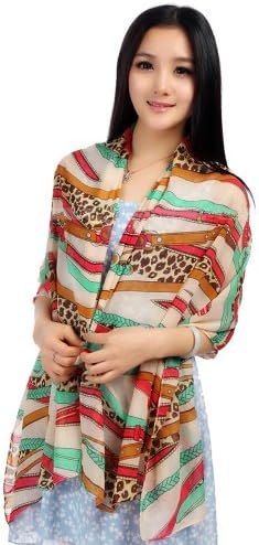 LOCOMO Women Leopard Print Belt Buckle Chiffon Scarf Shawl Wrap Colorful FAF052