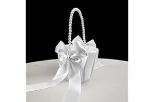 SHCHME Flower Girl Basket, Handmade Ivory Pearl Handle Wedding Flower Basket for Wedding Decor and Wedding Gift (1 Basket)