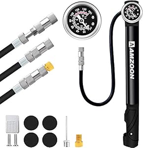 AMZOON Bike Pump Bicycle Pumps With Pressure Gauge Extension Hose Mini Bike Pump Cycling Accessories for Road Bike MTB…