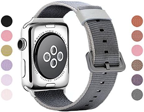 Gonyou Nylon Watch Band Woven Replacement Strap with Classic Square Metal Buckle for Apple Watch iWatch Series 1 / 2 Sport &amp; Edition (Nylon Silver Stripe42)