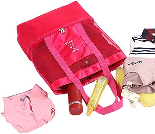 HGDGears Travel Tote Bag Mesh Beach Bag Double Layer Insulated Picnic Bag Shoulder Bag Organizer Shopping Handbag for Women (rose)