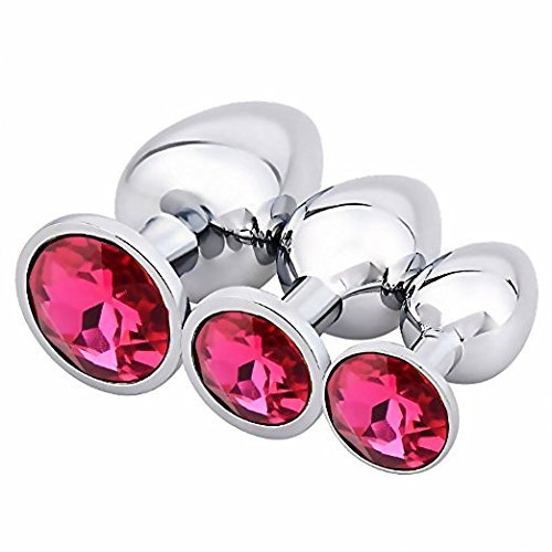 LIBO 3Pcs Luxury Jewelry Design Stainless Steel Anal Butt Plug Fantasy Sex Restraints Bondage SM Large+Medium+Small Anal Stimulation toy for Unisex Masturbation With Penis Condom(Rose)