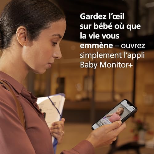 Philips Babyphone caméra Premium avec appli – caméra HD 1080 px, Suivi IA Sommeil et Respiration, interprétation des Pleurs, certifié Dekra cybersécurité maximale, Fixation Murale, SCD974/26
