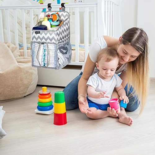 Daily Nordic Diaper Caddy Nursery Organizer (20x9x9) Crib Hanging Storage with 3 Side Pockets, Resistant Easy-to-Hang Changing Table Organizer Diaper Stacker for Newborn Baby Diapers, Wet Wipes, Toys