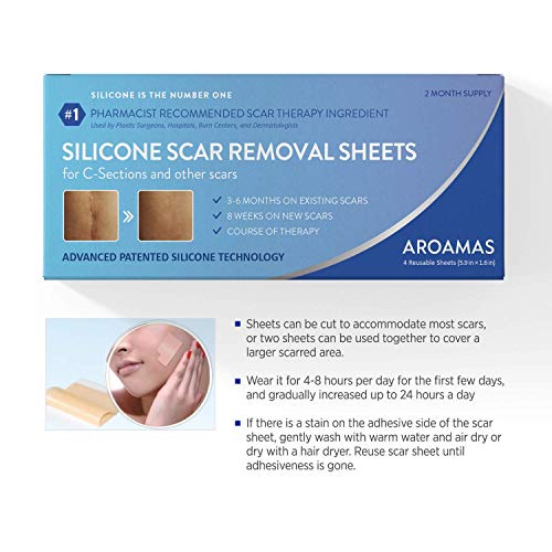Aroamas Professional Silicone C-Section Scar Removal Sheets, Soft Adhesive Fabric Strips, Drug-Free, Relieves Itching, Remove Keloid Scars, Acne (2 Month Supply)