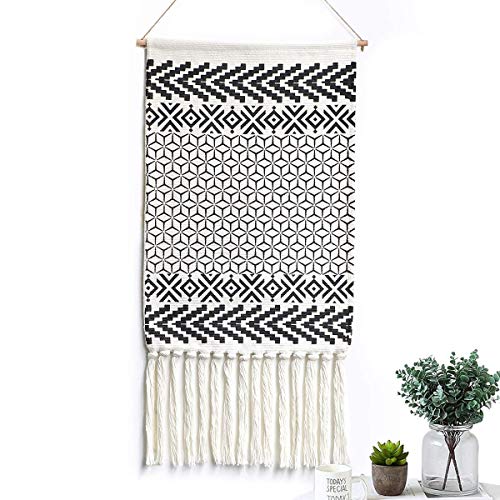 LOMOHOO Macrame Woven Wall Hanging Tapestry Boho Chic Wall Decor Geometric Art Bohemian Decoration for Apartment Home Dorm Room Backdrop (Black Geometric)