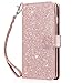Dailylux iPhone 8 Case, iPhone 7 Wallet Case,Premium PU Leather+TPU inner shell Flip Case With 9 Card Slot Luxury Bling Cover for Apple iPhone 7/8 4.7 inch Women/Girls-Glitter Rose Gold