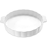 Samsle Ceramic Pie Pan, 13 Inch Round Baking Dish with Handles, White | Quiche baking dish and deep pie dish for apple pie, t