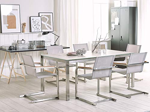 Beliani Gartentisch Sicherheitsglas Keramik beige 180x90 cm Edelstahlgestell Cosoleto – Bild 5