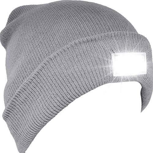 Oumeiou Beanie Hat with Light, 5 LED Beanie Hat Bright Warm Unisex Hands Free Knitted Beanie Cap for Running, Walking Outdoor Sports - Grey
