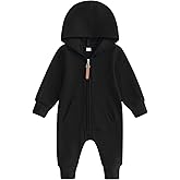 allshope Newborn Baby Boy Girl Fall Outfit Romper Long Sleeve Hooded Solid Zipper Jumpsuit Bodysuit Infant Clothes