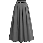 SweatyRocks Women's Pleated A Line Maxi Skirts High Waisted Elegant Dressy Casual Work Skirt with Belt