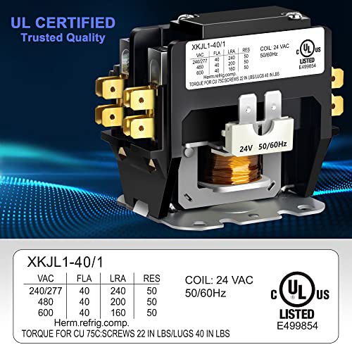 HVAC Contactor, 40 Amp Single Pole / 1 Pole Contactor 24V Coil AC