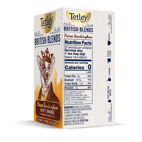 TETLEY BRITISH BLENDS, PRINCE SANDRINGHAM, JUICY ORANGE BLACK TEA, 20 TEA BAGS