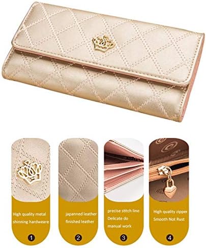 Symphonyw Women Leather Wallet,Long Fashion Crown Female's Handbag Money Wallet for Ladies Girls, Champagne, 19 cm x 9.5 cm x 3 cm - Image 3