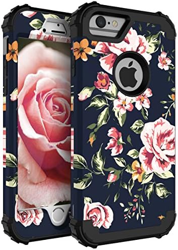 NabeCase Case for iPhone 7,Case for iPhone 8 Plus Hybrid Heavy Duty Shockproof 3 in 1 Layer Protective Cute Flowers for Girls/Women,Black