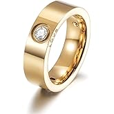 WISTIC 14K Gold Plated Band Rings for Women, Solitaire Rings with CZ, 316L Stainless Steel Chunky Cubic Zirconia Enhancer Ring, Trendy LOVE Engraved Rings