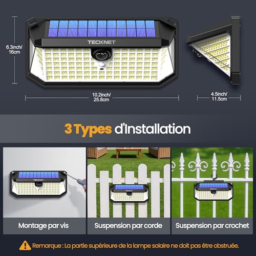 TECKNET Outdoor Solar Light, 546 LED, Powerful 300° Lighting, IP66 Waterproof, Outdoor Solar Motion Detector Light with Hooks, Ideal for Garden, Garage and Patio