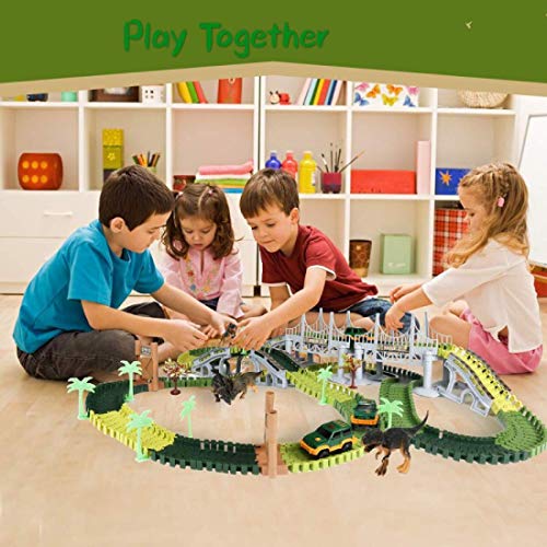 image for IDEKO Dinosaur Track Toy, 216Pcs Dinosaur Toys Race Car Flexible Track